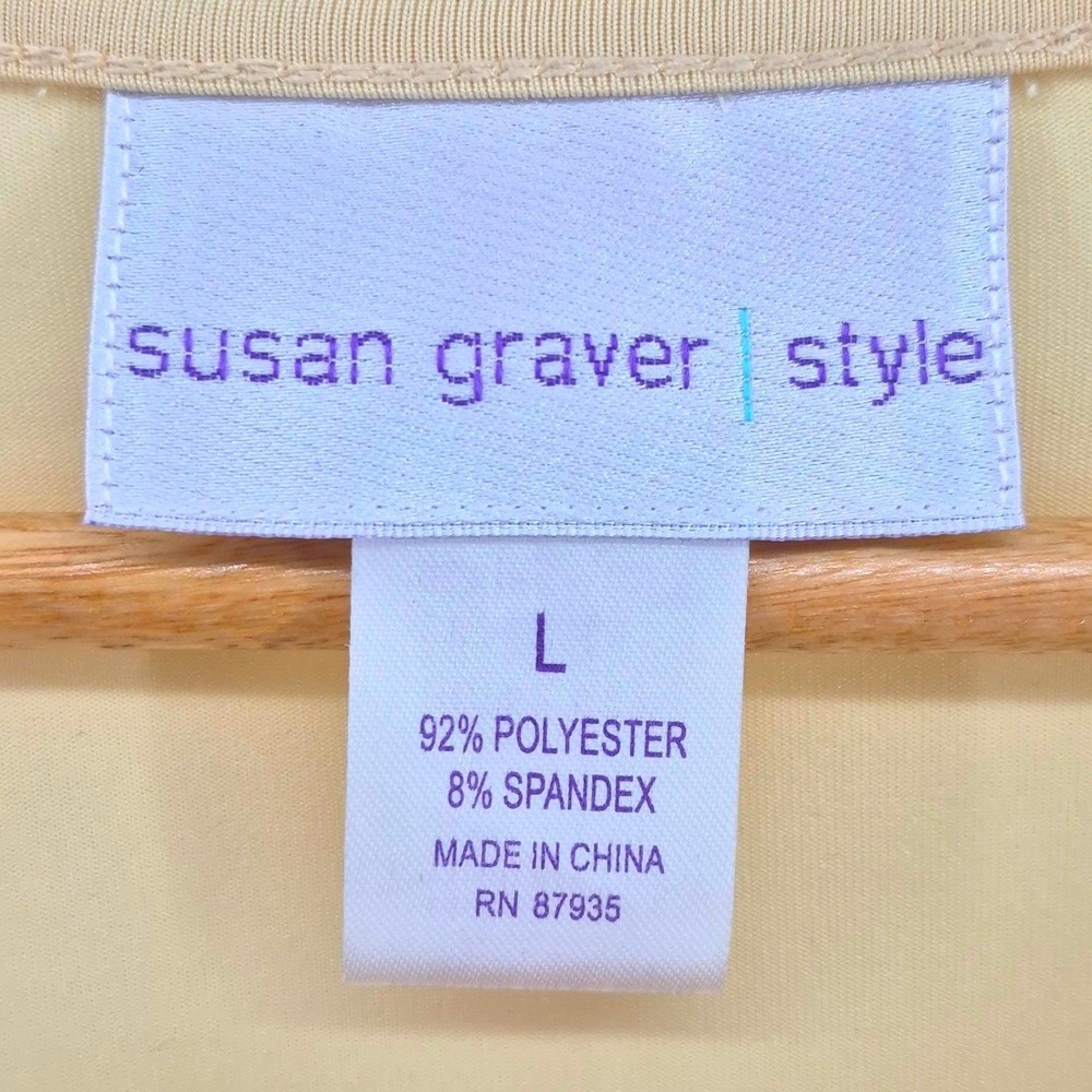 Susan Graver Style Women's Large Butter Yellow Liquid Knit 3/4 Sleeve Top - Picture 6 of 10